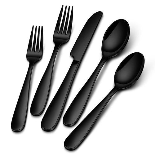 Stapava 40-Piece Black Silverware Set, Stainless Steel Food Grade Flatware Set for 8, Heavy Duty Utensils Cutlery Set for Home Restaurant and Hotel, Mirror Polished, Dishwasher Safe Tableware Set