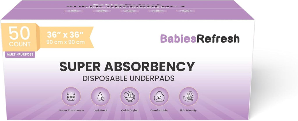 Skiennix Disposable Underpads - Super Absorbent 2XL 36” x 36” | Leakproof & Quick Drying for Babies, Pets & Adults