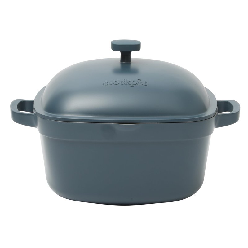 Crock-Pot Northvale Cast Aluminum Lightweight Durable 5.2 Quart Heavy Duty Dutch Oven Pot With Lid, Oven Safe, Dual Handles - Matte Blue
