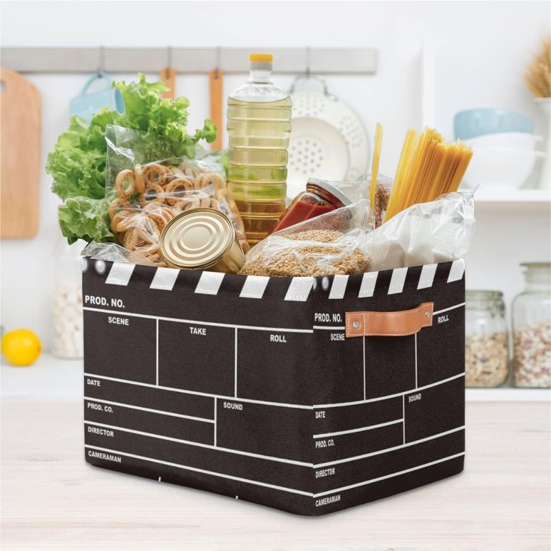 OSAM SPACE Movie Clapper Board Large Storage Bin Collapsible Storage Basket with Handles, Laundry Basket Hamper Organizer Foldable Storage Box for Toys Bedroom Kids Room