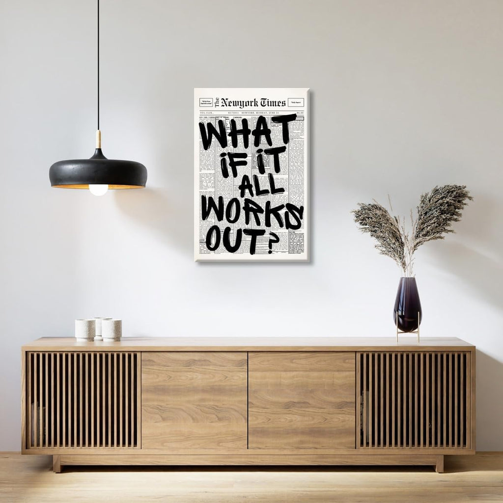 Skiennix Retro Black and White Newspaper Wall Art - Positive Quote Canvas Print 12x18 Inch Unframed | Trendy Apartment Decor
