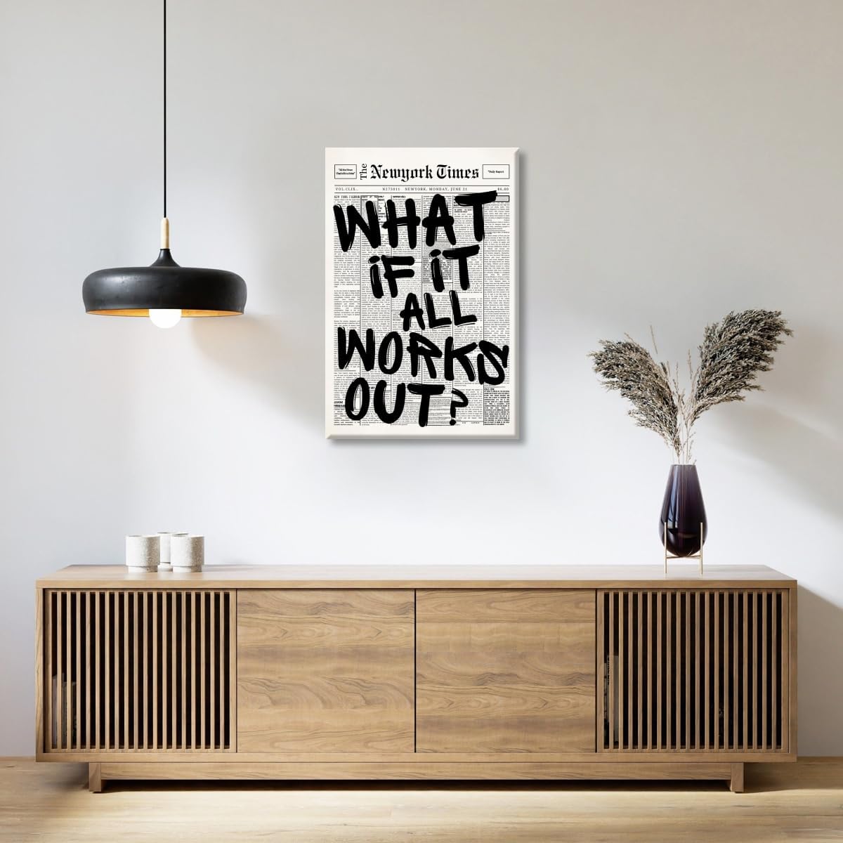 Skiennix Retro Black and White Newspaper Wall Art - Positive Quote Canvas Print 12x18 Inch Unframed | Trendy Apartment Decor