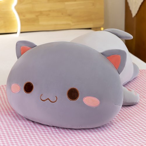FUYU Cat Stuffed Animals, Soft Cat Plush Pillow Kawaii Kitten Stuffed Animal Toy Gifts for Kids Boys Girls Room Decor (Grey Round Eyes,19in/50cm)