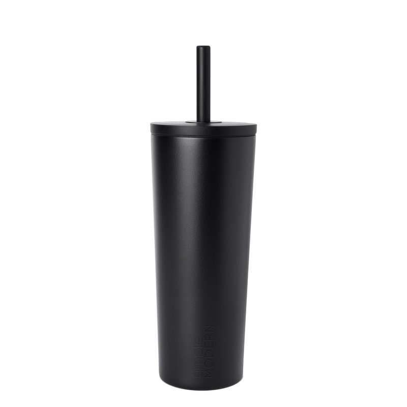 Simple Modern Insulated Tumbler with Lid and Straw | Leak-Proof Iced Coffee Cup | Ceramic-Lined Stainless Steel Travel Mug | Gifts for Women Her Him | Classic Signature | 24oz | Midnight Black