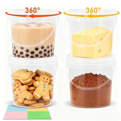 UMETASS 4Pack 34oz Clear Bucket with Lids - Plastic Food Storage Containers, Airtight Screw-On Lids - Freezer Safe Ice Cream Bucekts, Food Grade Reusable Containers for Kitchen