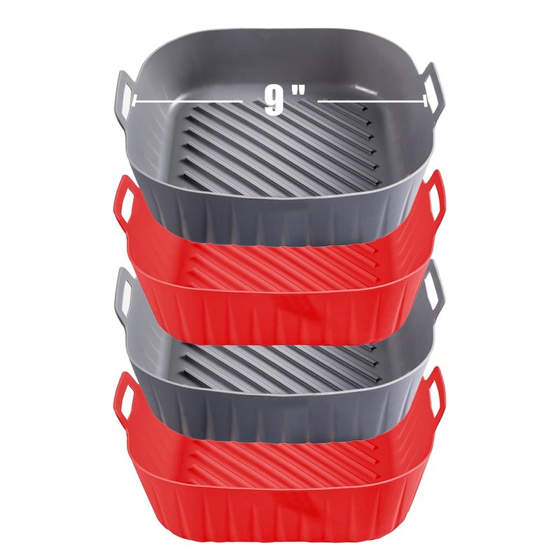 Golden Associate Silicone Liners Square for Air Fryer, 4 Pcs Non-stick Food-grade Reusable Basket Silicone Pot Baking Tray Airfryer Accessories, Top Size 9 inches, Bottom Size 8 inches