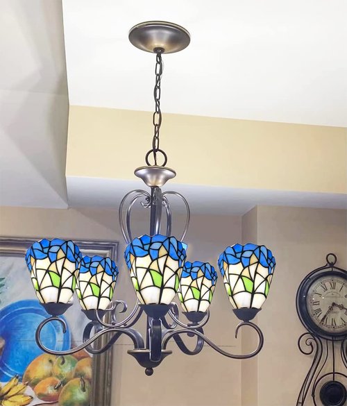 HUIMEIJU Tiffany glass shades, blue and white shades, stained glass fan shades, wall lamps, pendant shade replacement shades. (2PCS)