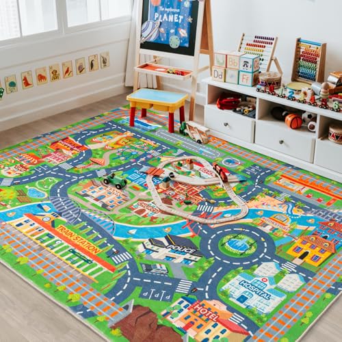 3'x4' Kids Car Road Play Mat - Non-Slip City Traffic Rug for Playroom