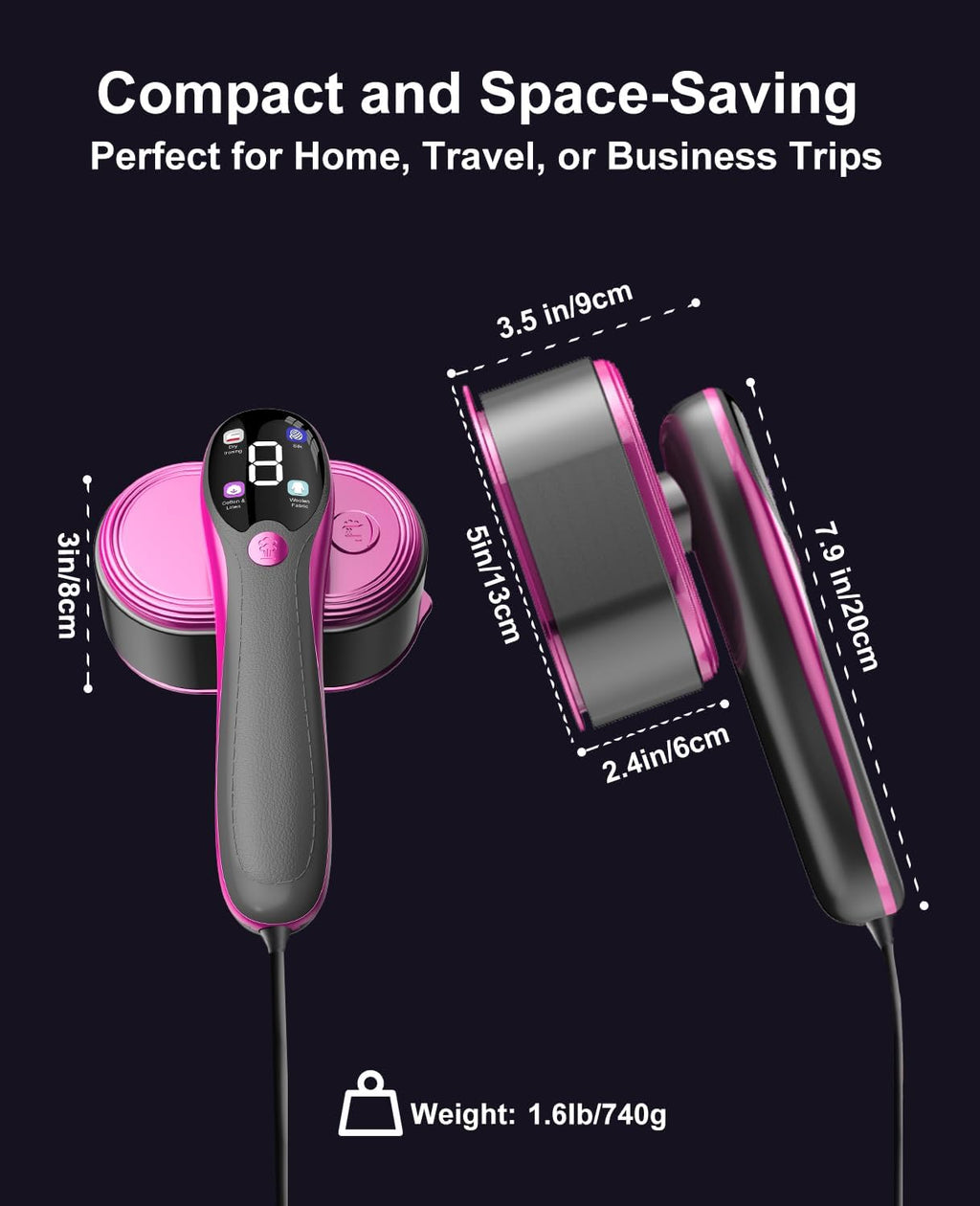 Skiennix 2-in-1 Portable Handheld Steamer & Iron - Fast Heat-Up, LED Display, Large Ceramic Panel, Purple