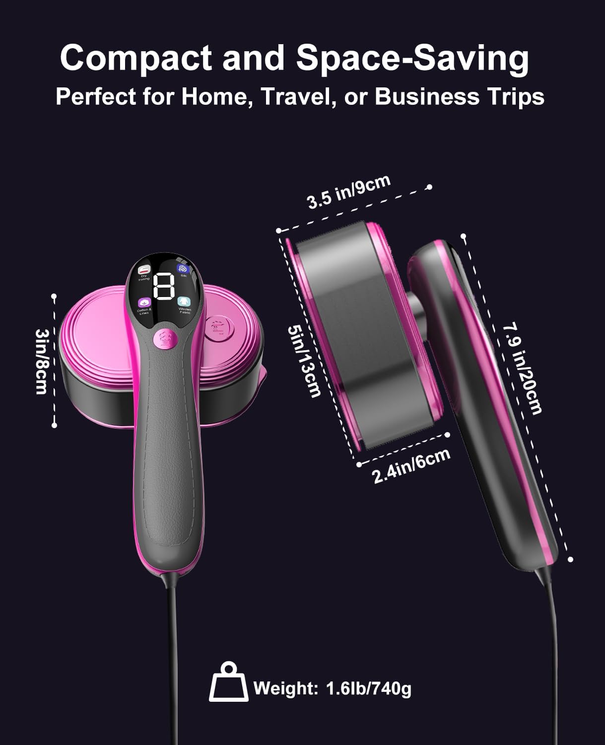 Skiennix 2-in-1 Portable Handheld Steamer & Iron - Fast Heat-Up, LED Display, Large Ceramic Panel, Purple