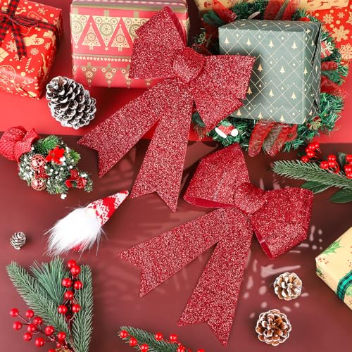 MCEAST Red Christmas Wreath Bow Set, 6 Pack 9x12 Inch Holiday Decorations