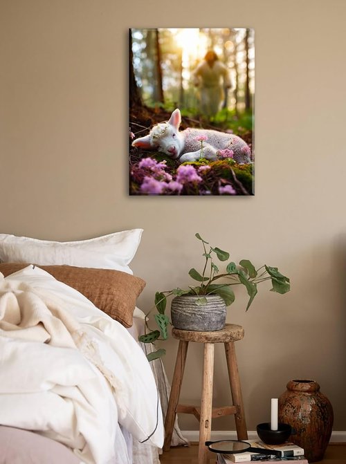 DJSYLIFE Christian Canvas Wall Art - Jesus and Lamb of God | 12x16 Inch Inspirational Scripture Print for Home Decor