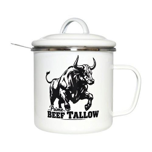 Beef Tallow Container with strainer for Fat Storage – 40 floz – 1.1 L – Bacon Grease Container, Strainer, & Spatula for Brisket Drippings, Lard, & Oil– Grease Keeper for Kitchen - Dishwasher Safe