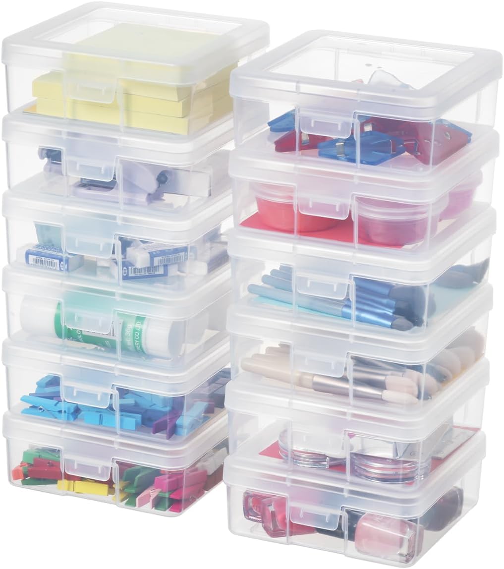 Novelinks Clear Plastic Storage Containers - Stackable Organizers with Lids for Crafts & Games | 12 Pack Small