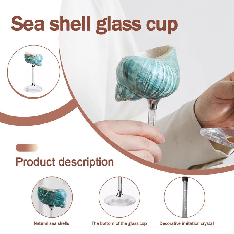 ZHIYOU Glass base decorative conch shell wine glass, rhinestone decorative handle, natural shell cocktail glass Martini glass party drinking highfoot, Beach, Wedding gift (Green 1pcs)