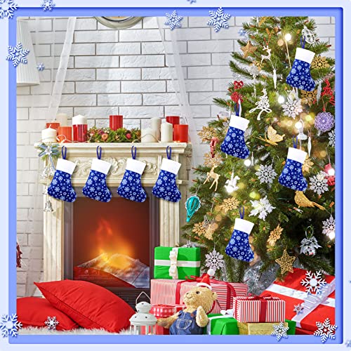 Hoosige 60 Pcs Mini Blue Christmas Stockings Bulk 6.5" Snowflake 3.5" Cuff