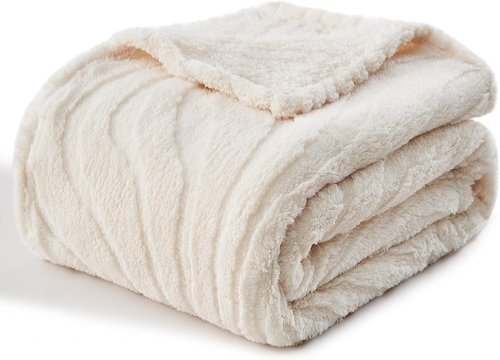Lifein Throw Blanket - Cream Wave Boho Fleece Blanket | Soft, Lightweight & Cozy (50x60in)