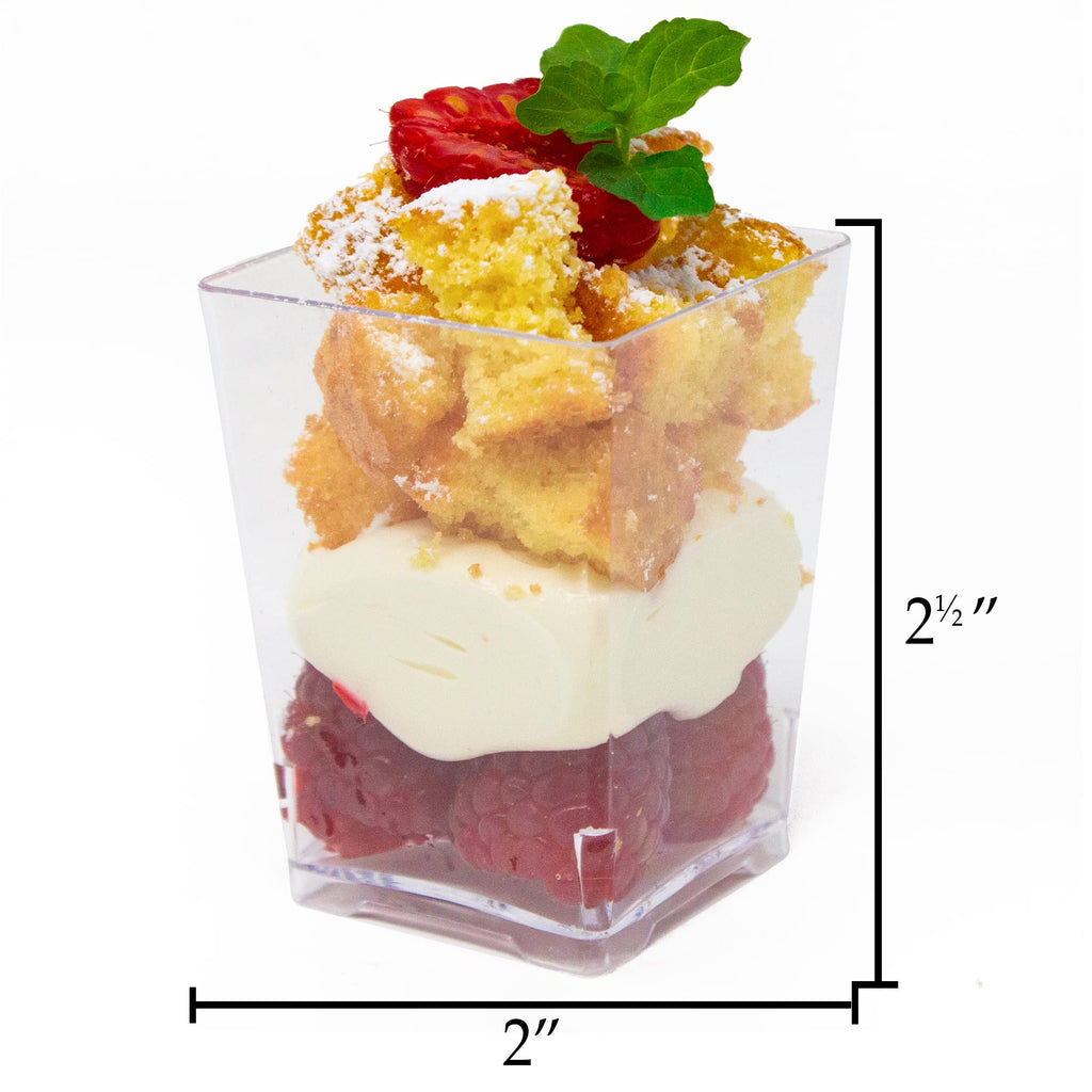 50 Pack 4 oz. Square Small Plastic Dessert Cup Hermes Professional-Grade Recyclable Transparent Disposable Party Cup for Parfait Desserts, Appetizers, and Events CMJJ