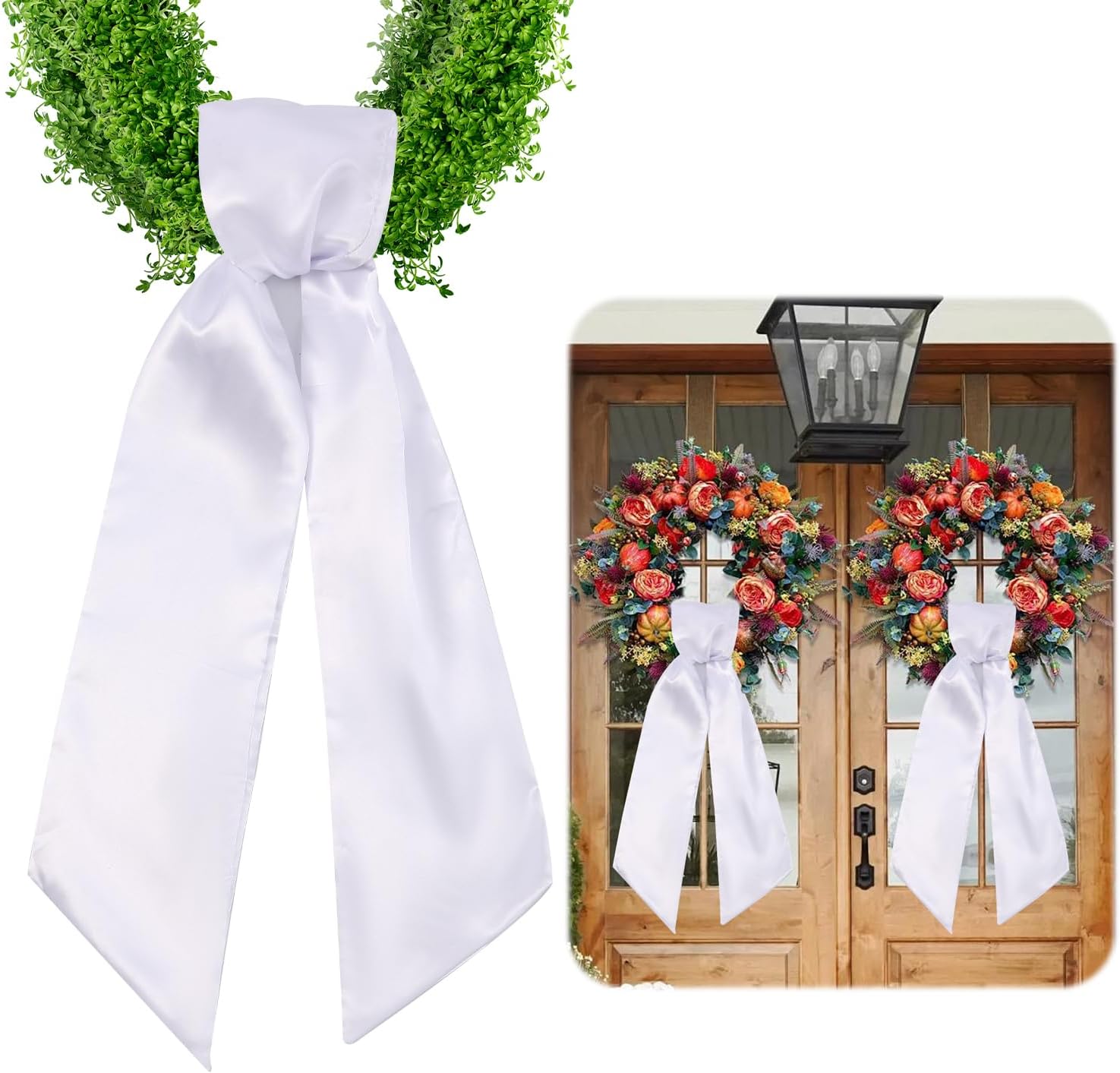 Skiennix Wreath Sash - Blank White Sash for Monogram Embroidery | 5'' W x 54'' L, 2 Pack