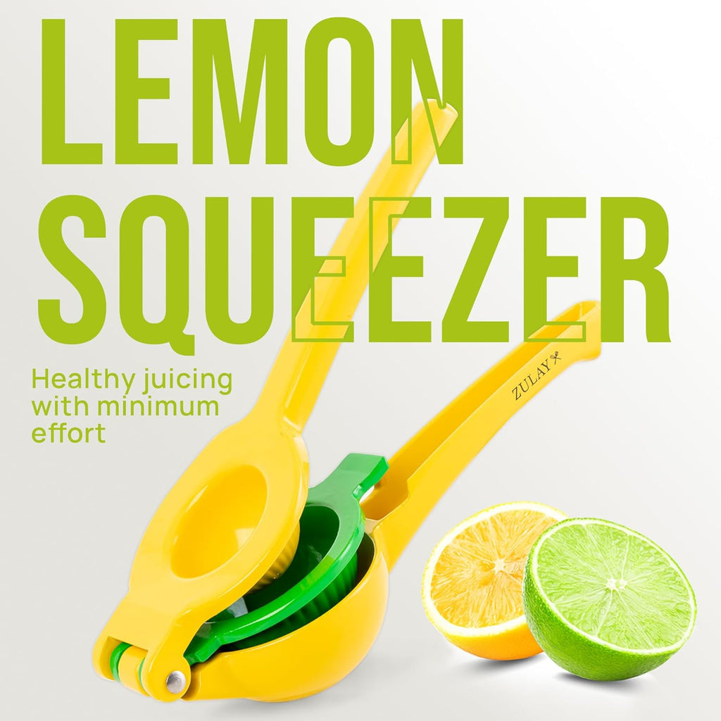 Zulay Kitchen 2-in-1 Lemon Squeezer - Sturdy Manual Juicer for Maximum Juice Extraction - Easy to Clean - Yellow/Green