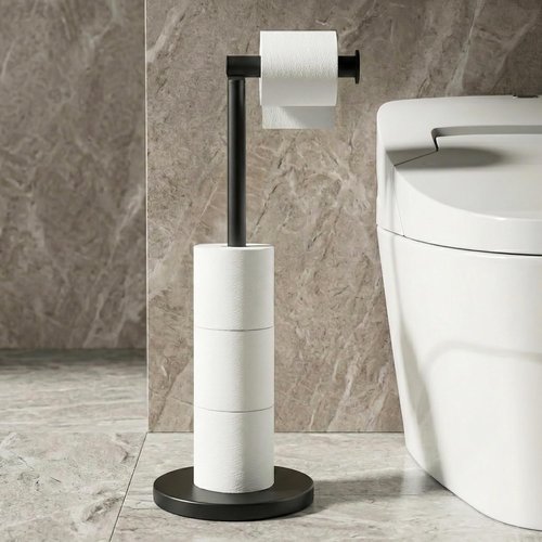 Cesun Toilet Paper Holder - Free Standing Matte Black Design with Heavy Weighted Base & Non-Slip Feature