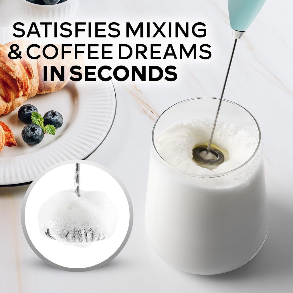 Zulay Kitchen Milk Frother Wand - Ultra Fast Handheld Electric Whisk for Coffee, Lattes & Cappuccino - Includes 4 AA Batteries