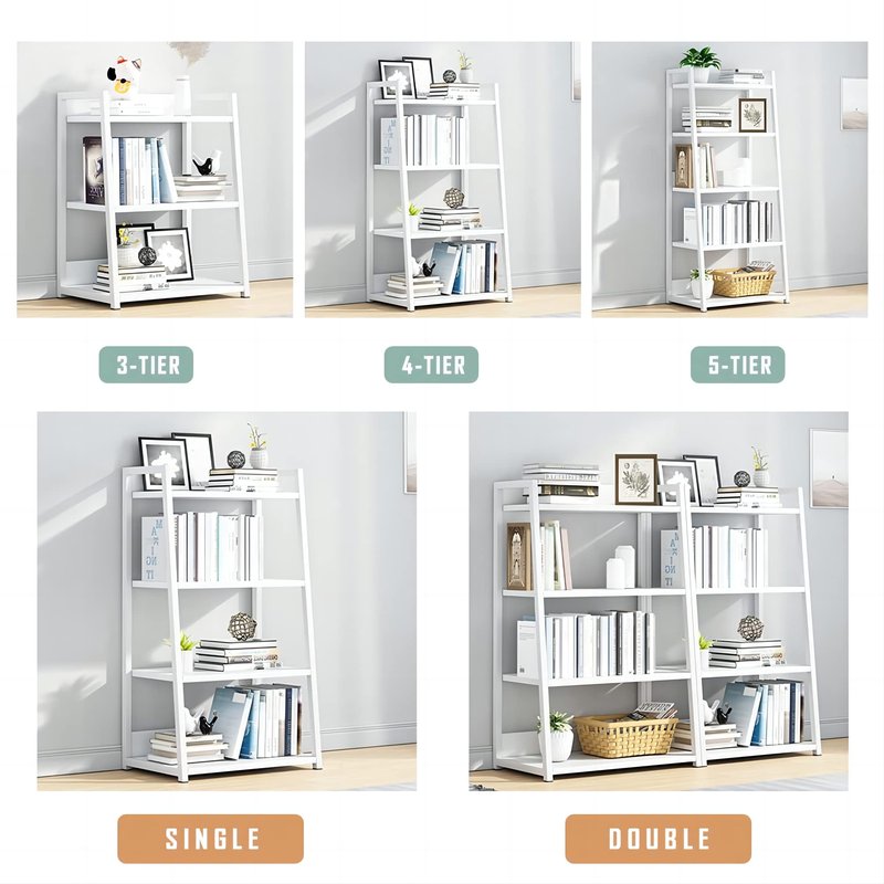 IOTXY 4 Tier Open Bookshelf - Steel and Wood Display Stand, 50CM Width Floor-Standing Bookcase, White