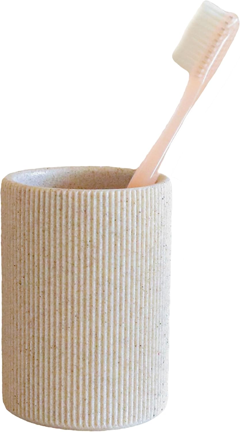 Skiennix Toothbrush Holder - Modern Boho Farmhouse Style, Sand Beige, Rust-Proof Resin Organizer