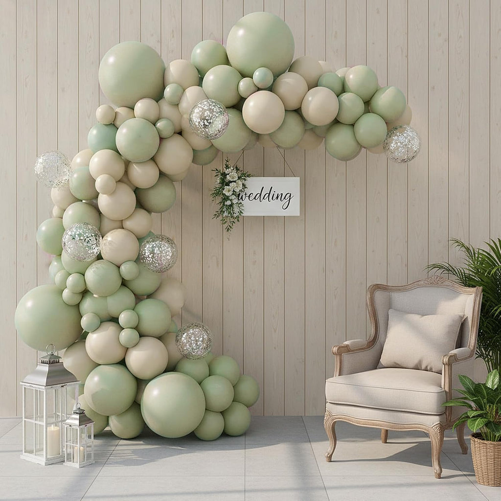 RUBFAC Dusty Green Balloons - 129-Piece Latex Garland Kit for Wedding & Birthday Parties | 5-12 Inch Sizes