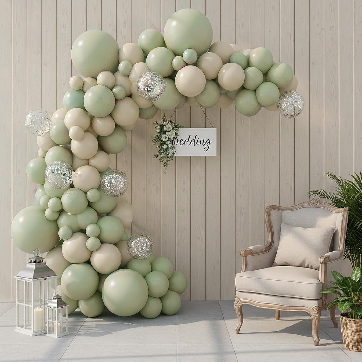 RUBFAC Dusty Green Balloons - 129-Piece Latex Garland Kit for Wedding & Birthday Parties | 5-12 Inch Sizes