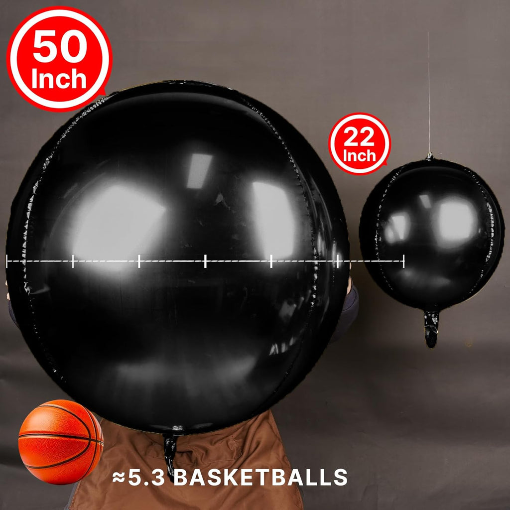 PartyWoo Black Foil Balloons - 50 Inch Jumbo Round Mylar Balloons for Halloween & Celebrations