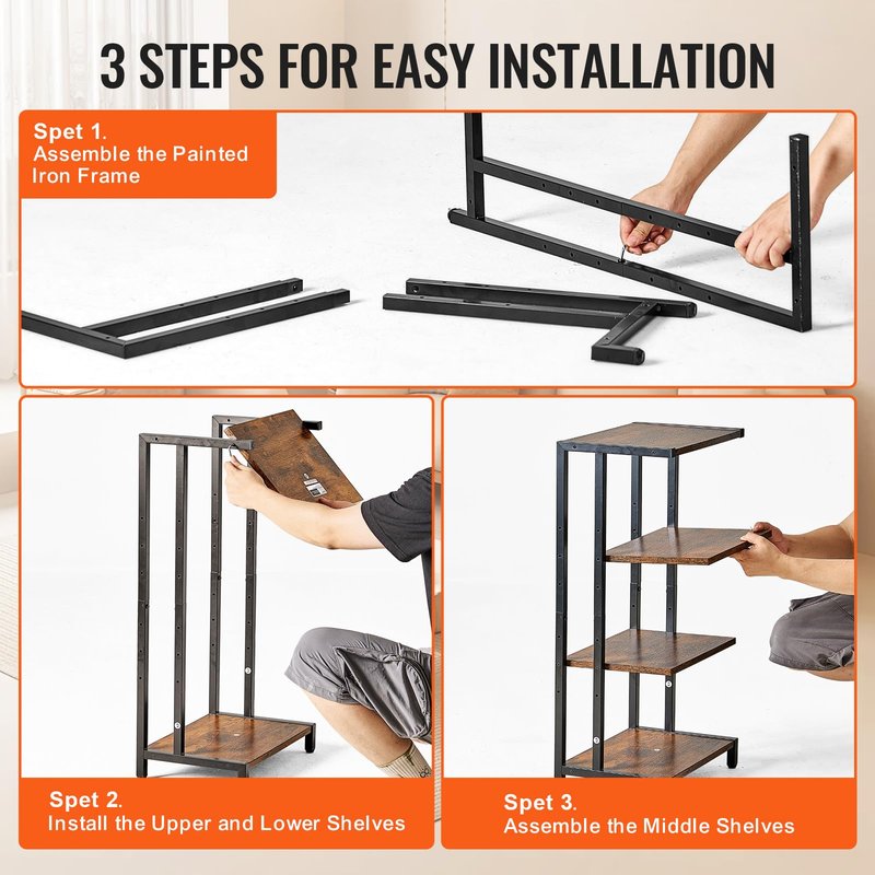 VEVOR 4-Tier AV Media Stand, Corner TV Stand, Height Adjustable Wooden Shelves for DVD Players/Cable Boxes/Games Consoles, Brown