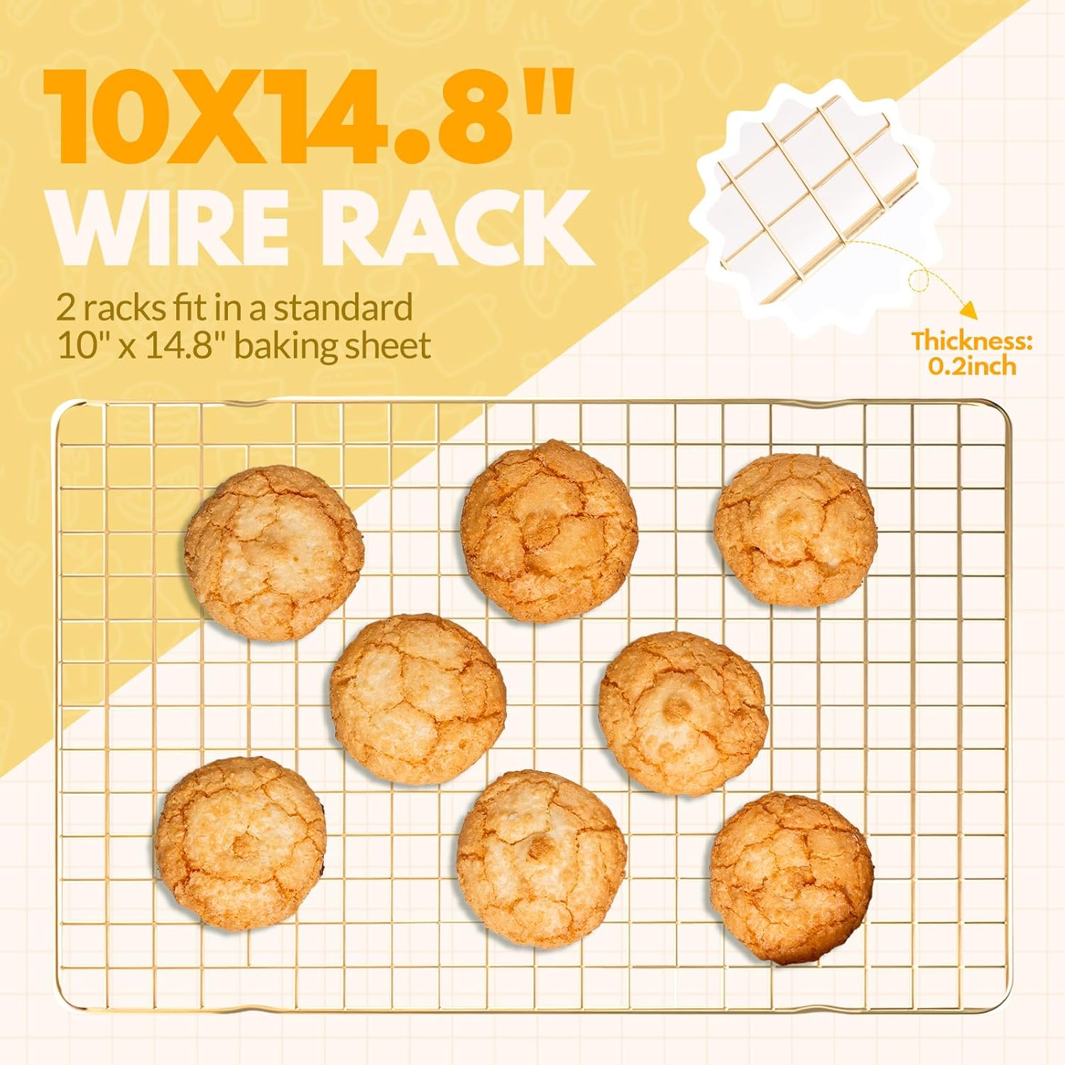 Skiennix Cooling Racks - 2 PCS Stainless Steel Baking Racks | Oven Safe, 14.8x10 Inches