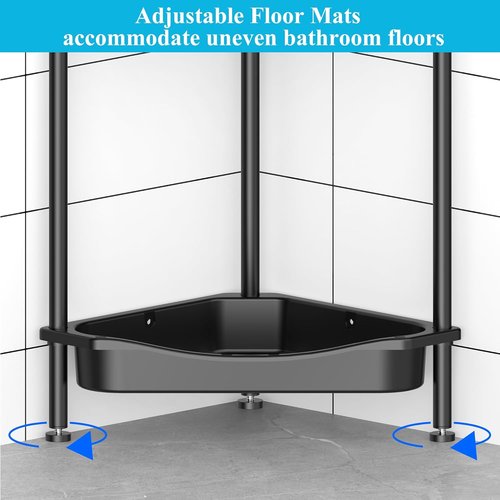 HuggieGems Corner Shower Caddy Organizer - 4 Tier Floor Stand with Hooks | Jet Black Bathroom Shelf