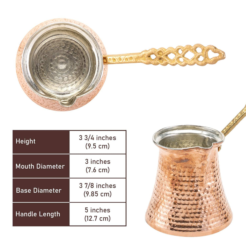 Volarium Turkish Coffee Pot, Greek Arabic Coffee Maker, Hammered Copper Coffee Cezve, Stove Top Coffee Maker (Large)