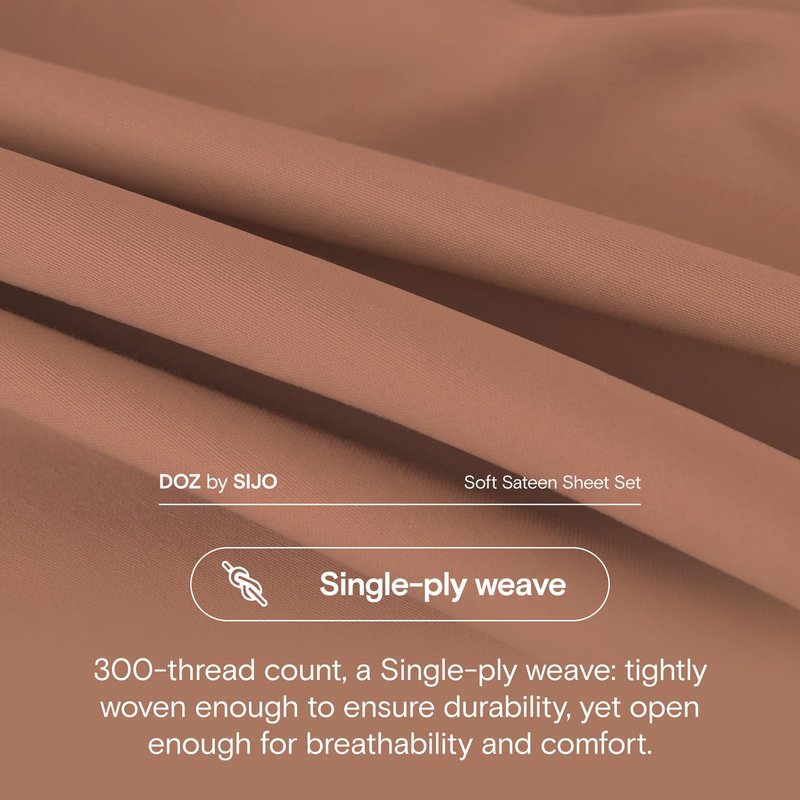 DOZ 100% Long Staple Cotton Sheet Sets, Soft Sateen Weave Cotton, Smooth, Breathable, Cooling Sheets, Hotel Comfort, Durable, 4pc – 2 Pillowcases 1 Fitted 1 Flat (Clay, Queen)