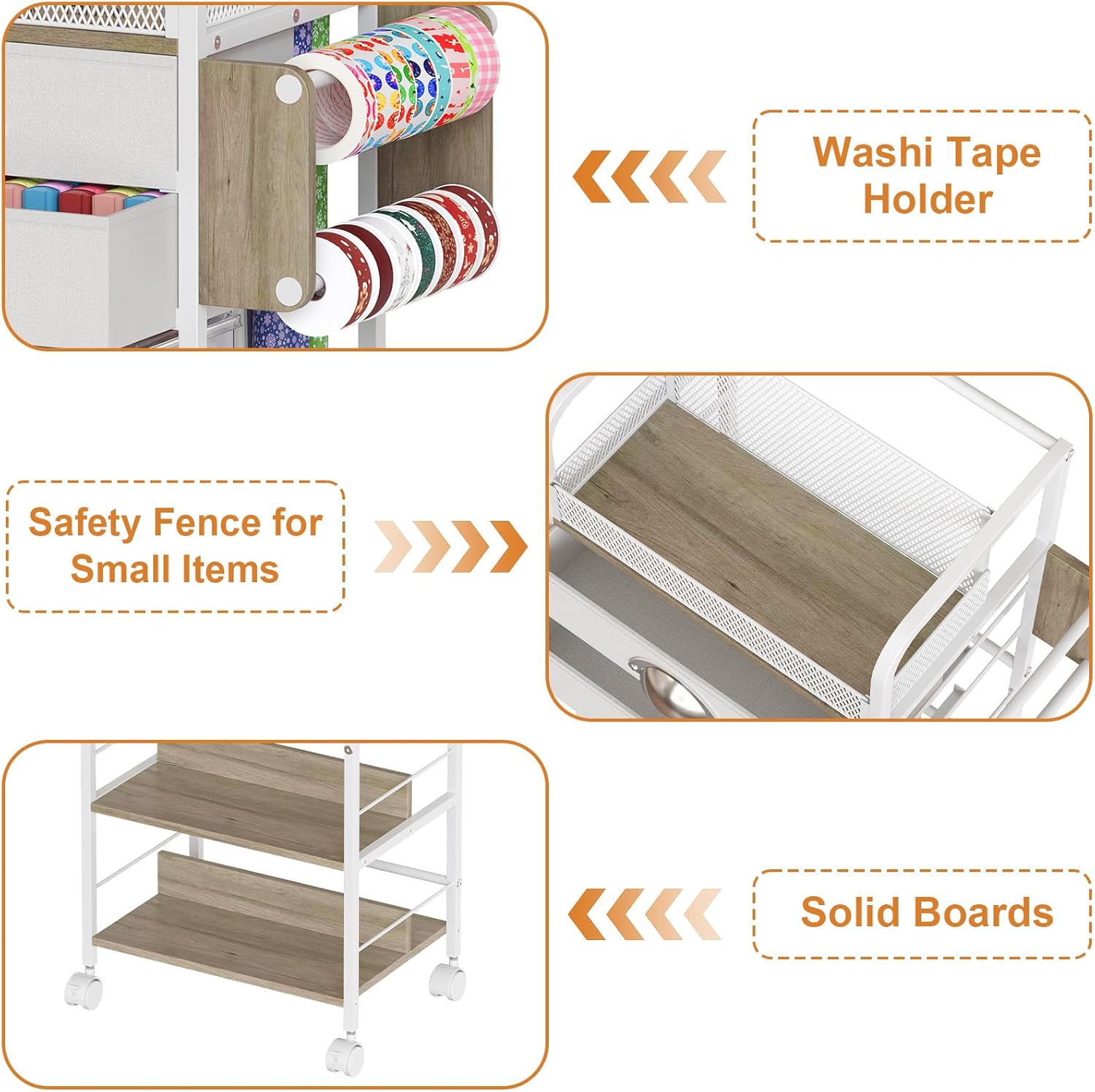 Rolling Craft Storage Cart - Multi-Tier Organizer with Lockable Wheels & 2 Fabric Drawers | 16.54x11.4x32.68 Inches