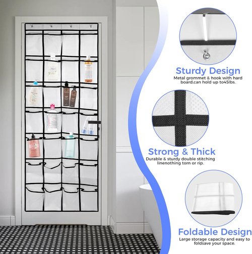 GOMAJI Over The Door Shoe Organizer - 28 Large Pockets for Maximum Storage Capacity | Includes 4 Metal Hooks