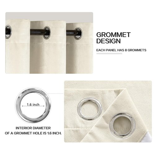 MIULEE 100% Blackout Velvet Curtains 96 Inches Long Ivory White Curtain Drapes for Living Room Darkening Thermal Insulated Grommet Cream Black Out Curtains for Bedroom Windows Light Blocking Set of 2