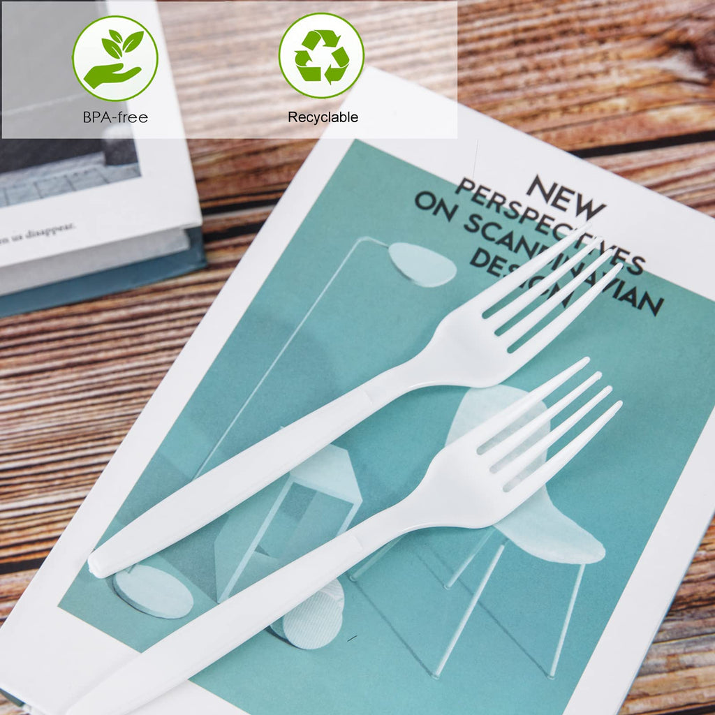 Liacere 360 Pieces White Plastic Forks - Disposable Forks - 6.7inch Heavy Duty Fork - White Plastic Utensils -Perfect for Parties Dinners Restaurants