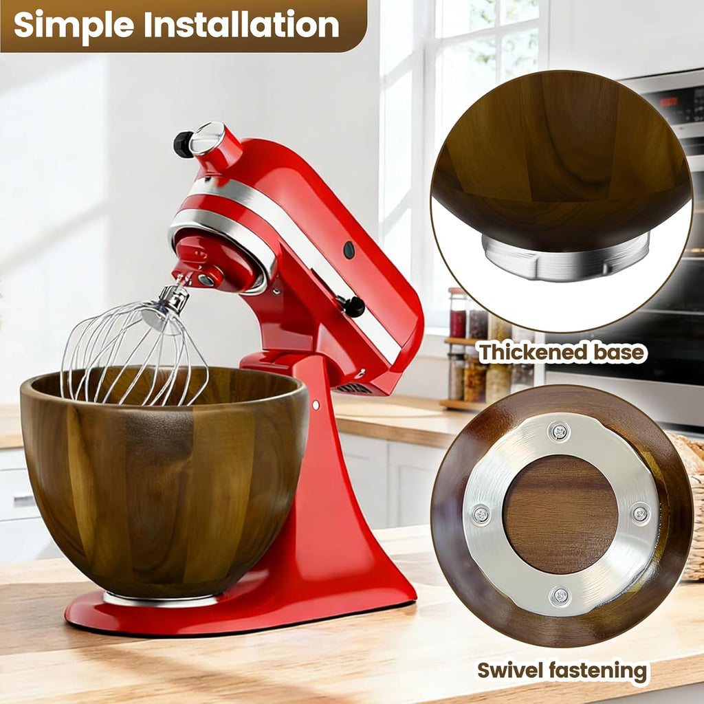 Premium Walnut Wood Mixing Bowl - Handmade Natural Bowl for KitchenAid 4.5 & 5 QT Tilt-Head Models | 5QT