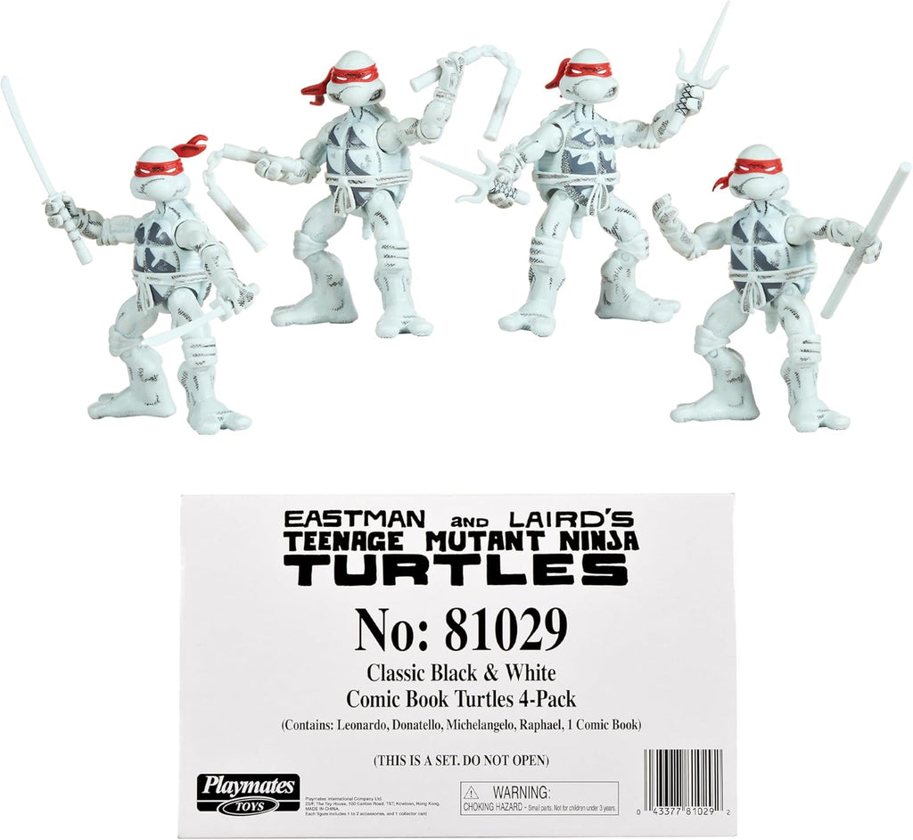 Playmates Toys Teenage Mutant Ninja Turtles Comic Book Figures - Black & White Set with Comic Book
