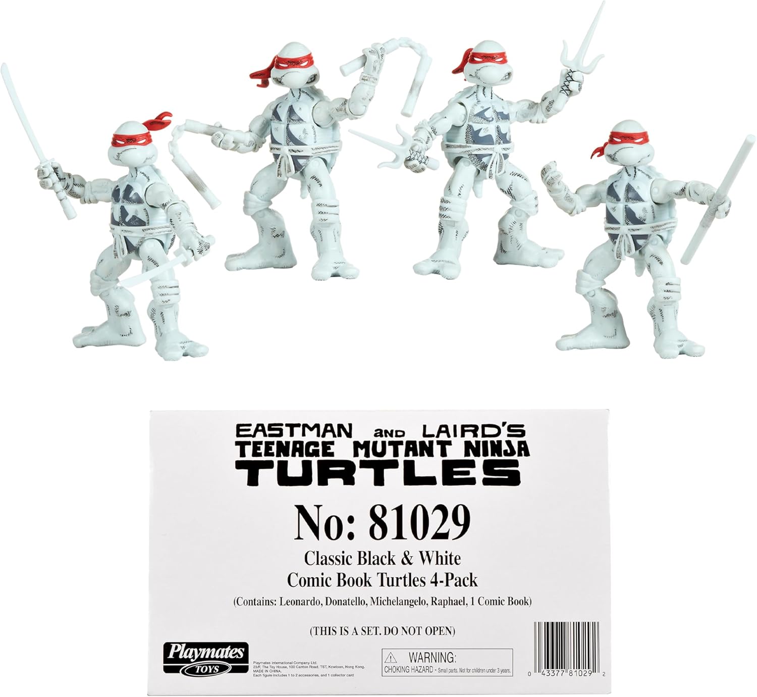 Playmates Toys Teenage Mutant Ninja Turtles Comic Book Figures - Black & White Set with Comic Book