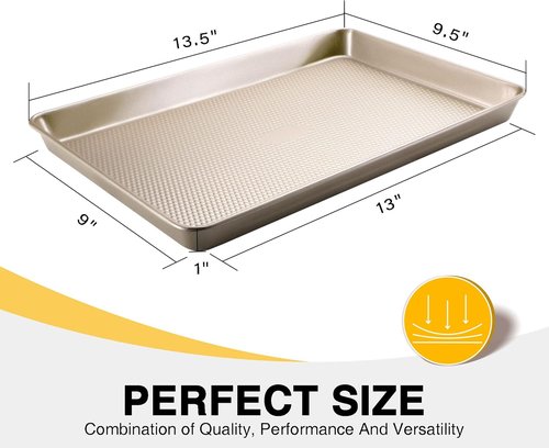 HONGBAKE Nonstick Quarter Sheet Baking Pan - Durable 57% Thicker Carbon Steel, 9 x 13 Size
