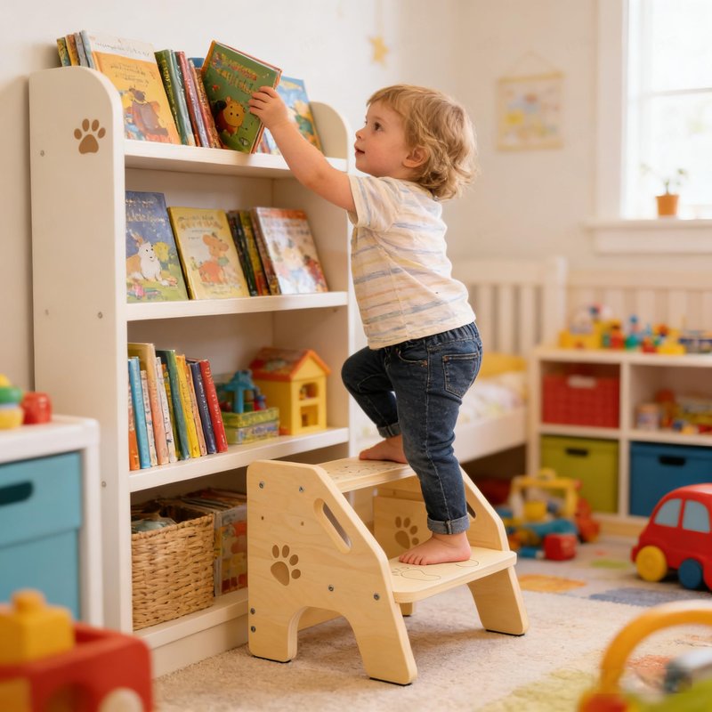 Toddler Step Stool Wooden 2 Step - Non-Slip Kids Stool for Bathroom Sink with Adjustable Height and Cute Pattern - 300lbs Support Stepping Stool for Bathroom Kitchen Children’s Room