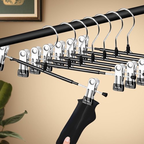 HUADYMEET 30 Pack 12-Inch Metal Pants Hangers with Clips - Heavy-Duty Non-Slip Trouser Hangers for Jeans & Skirts | Black