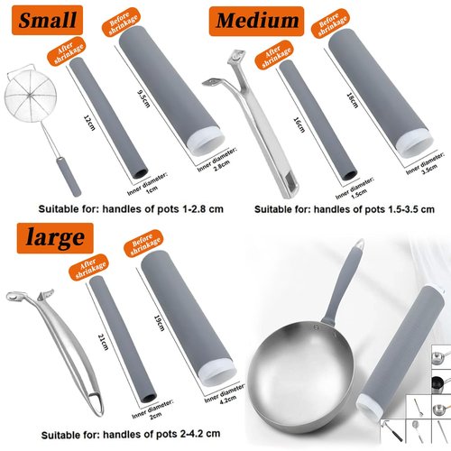 LMSM 3 Pcs Silicone Pot Handle Cover Heat Resistant, Cast Iron Handle Cover Retractable Silicone Pot Handle Sleeve for Cast Iron Frying Pan Handle Holder (1.3 x 7 Inch, M), Gray