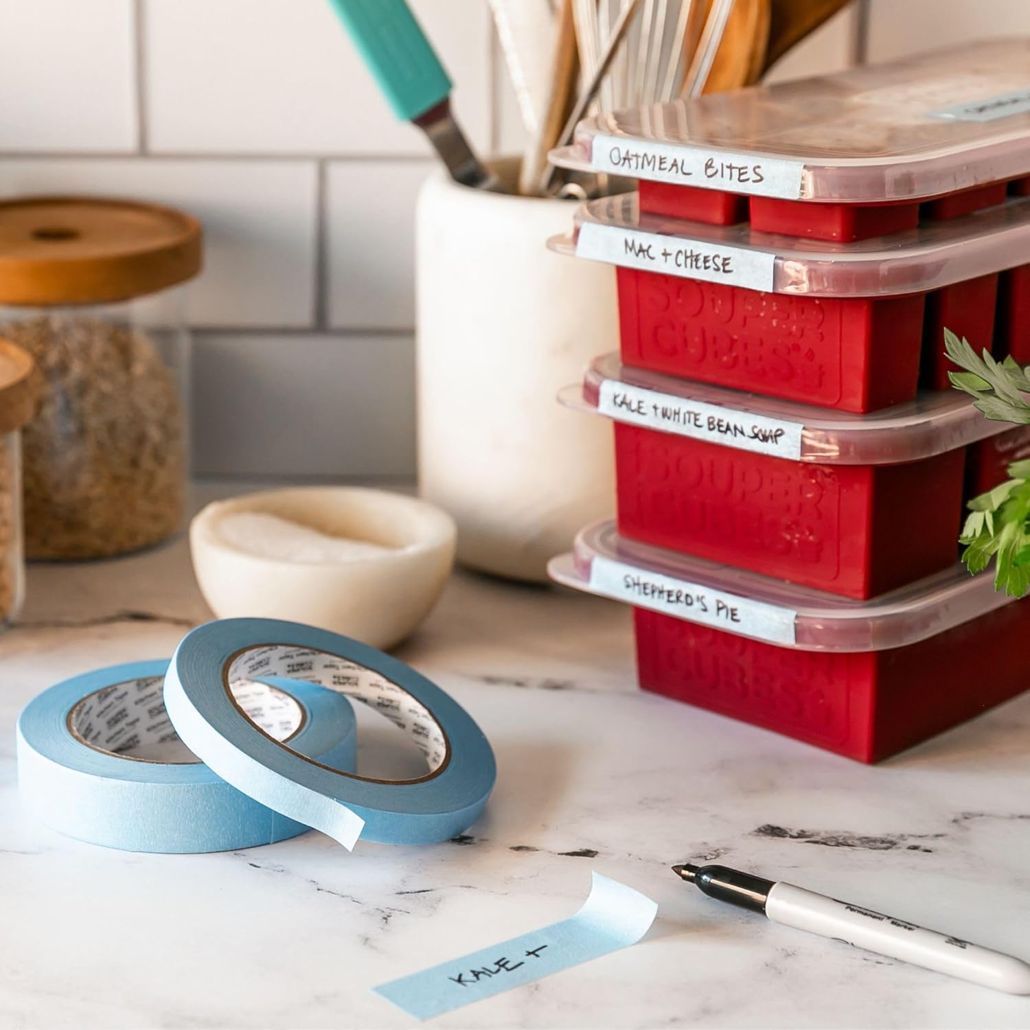 Souper Cubes Kitchen Labeling Tape - 2 Rolls of Freezer Tape in 0.47" & 0.95" Widths for Easy Organization