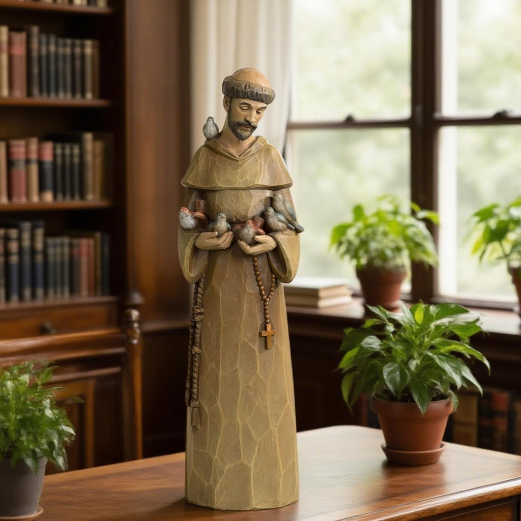 St. Francis Statue - 12 Inch Resin Sculpture Preaching to Birds | Premium Garden Decor & Catholic Gift