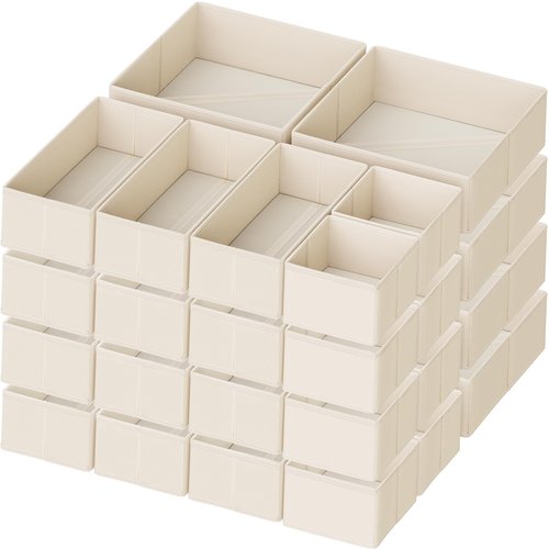 Criusia Drawer Organizer Clothes, 24 Pack Dresser Organizer for Baby Clothes, Underwear, Sock- Foldable Closet Organization and Storage Dividers Bins for Nursery, Bedroom and Dorm (Beige)